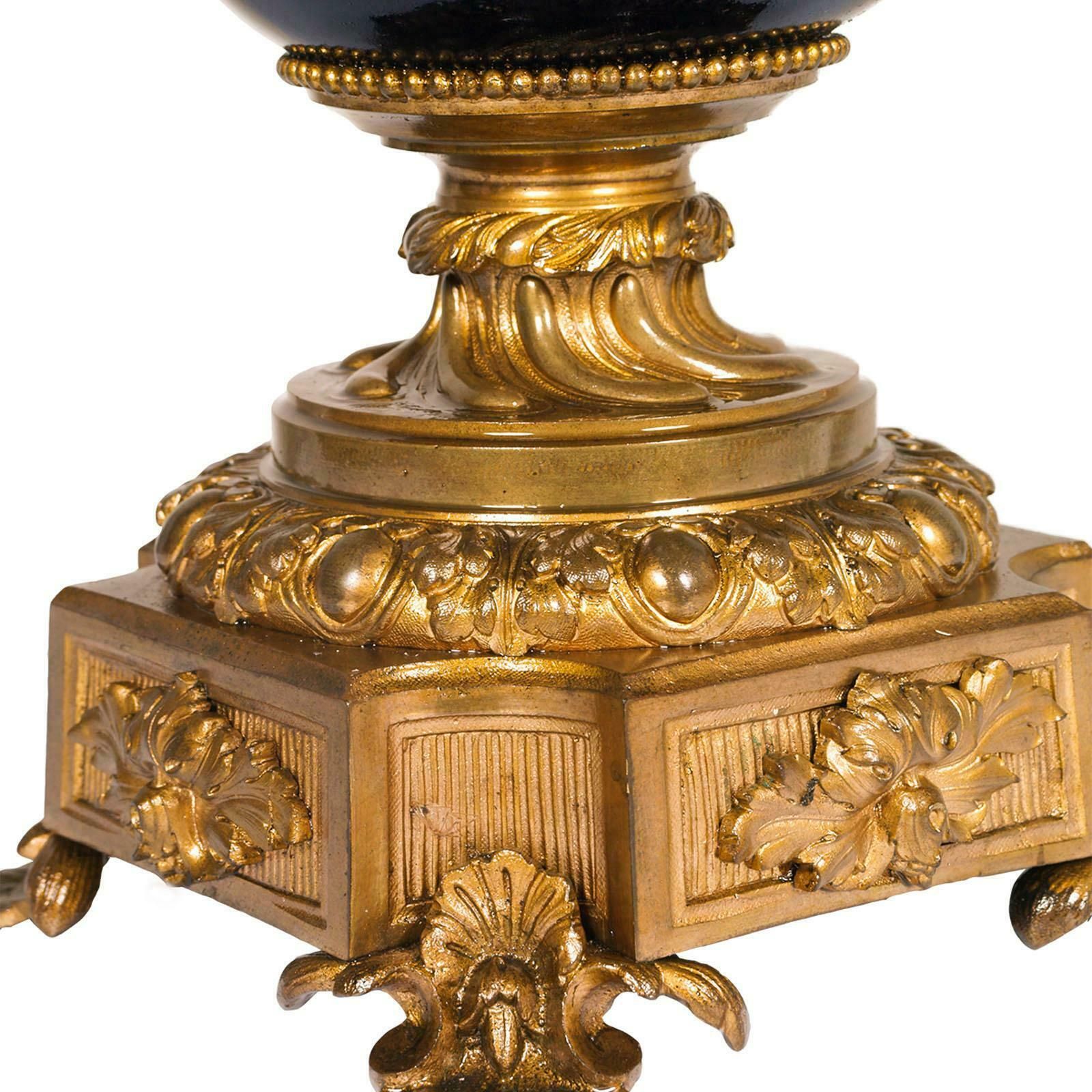 Antique French Sèvres Blue Cobalt Porcelain, Gilt Bronze Candlestick Centerpiece photo for sale