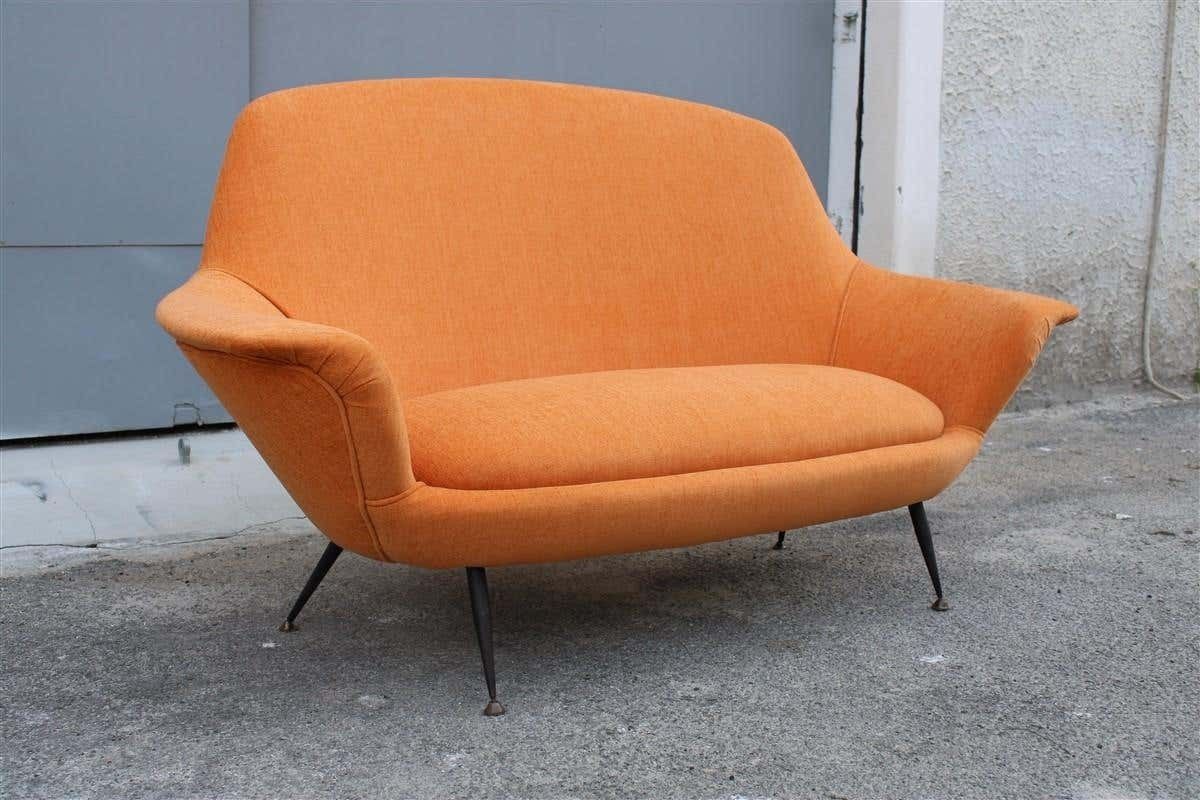 Midcentury Itmidcentury Italian Orange Velvet Sofa Augusto Bozzi For Saporiti Attributedalian Orange Velvet Sofa Augusto Bozzi For Saporiti Attributed photo for sale