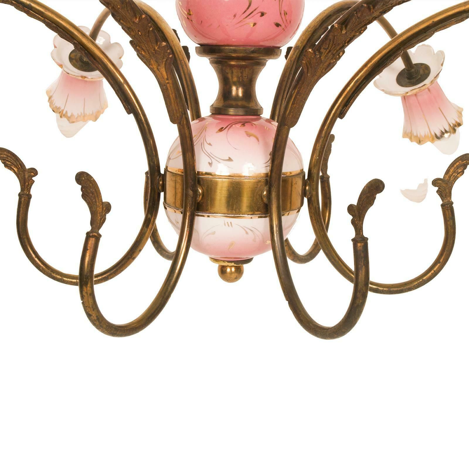 Chandelier Pendant Lamp Art Deco, Gilt Brass & Decorated Glazed Ceramic Gold photo Lighting