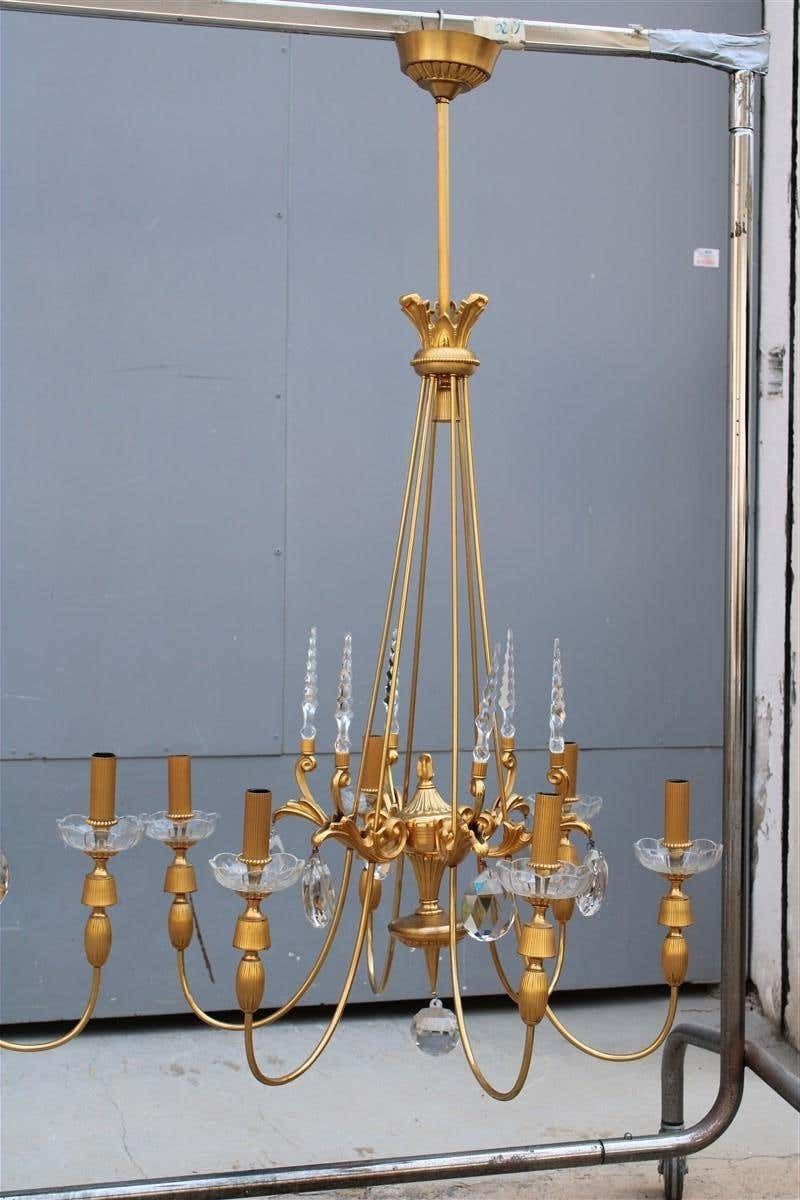 Italian Mid Century Cristal And Gold Brass Pair Chandelier photo furniture