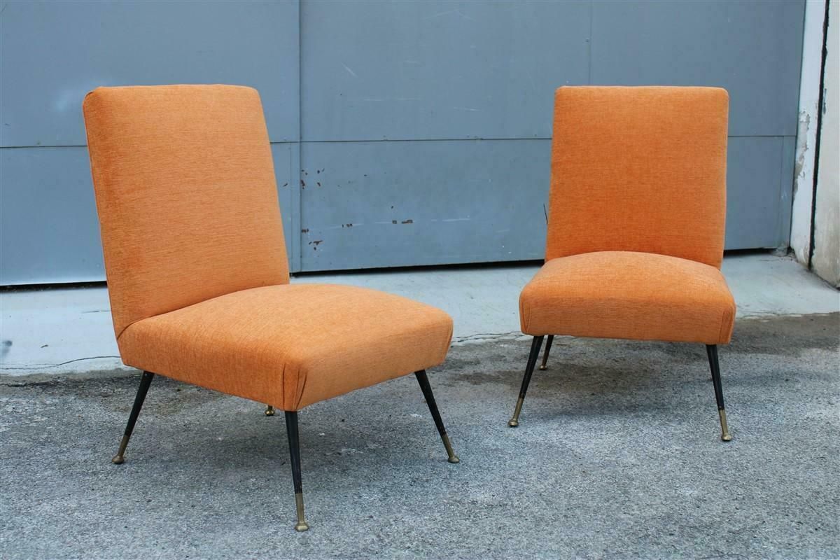 Pair Of Bedroom Chairs Gigi Radice Minotti Velvet Orange Brass And Metal Feet photo Furniture