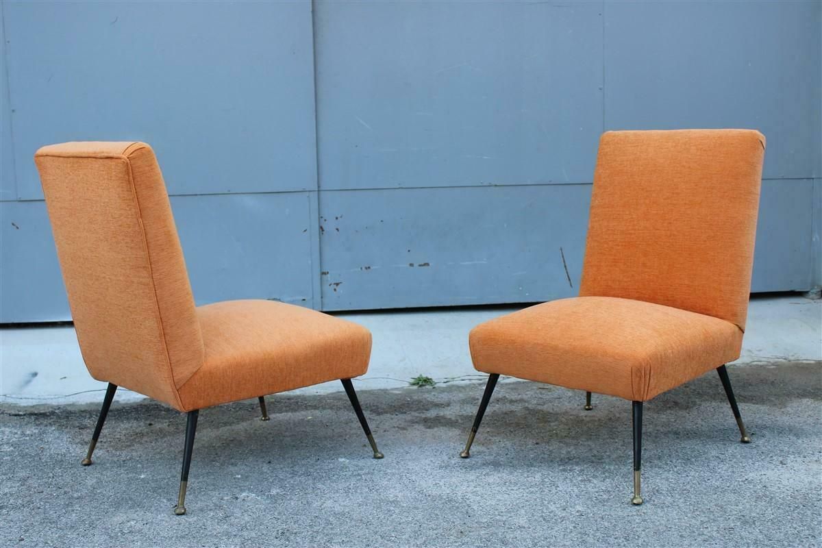 Pair Of Bedroom Chairs Gigi Radice Minotti Velvet Orange Brass And Metal Feet photo buy