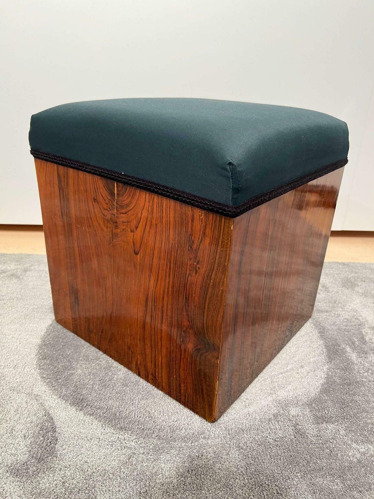 Cubic Art Deco Stool, Walnut Veneer, France Circa 1930 photo vinterior