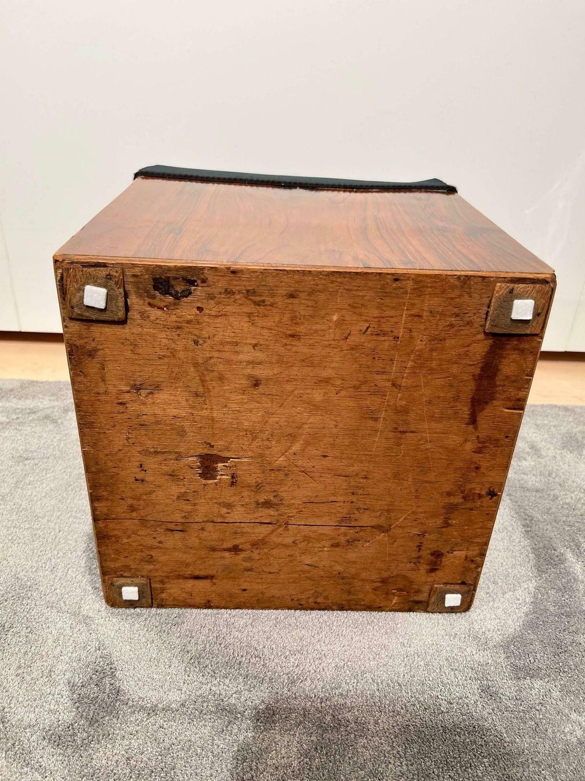 Cubic Art Deco Stool, Walnut Veneer, France Circa 1930 photo vintage