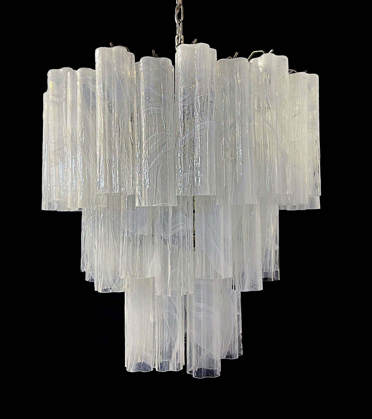 photo furniture Beautiful Big Three Tier Murano Glass Tube Chandelier   White Albaster