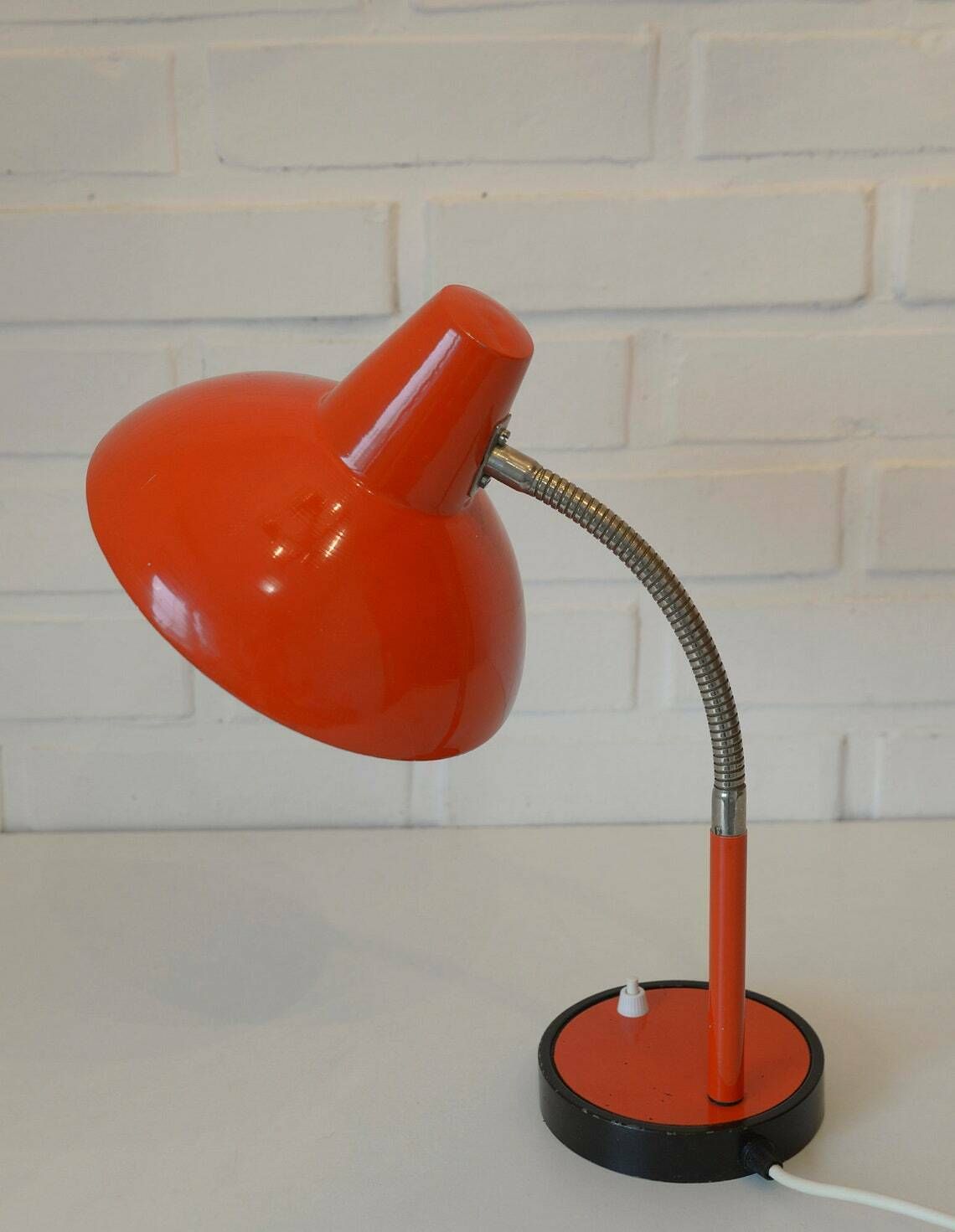 Vintage Desk Lamp  Orange  Red  Industrial Gooseneck Table Light  Made In Yugoslavia In 1970's photo furniture