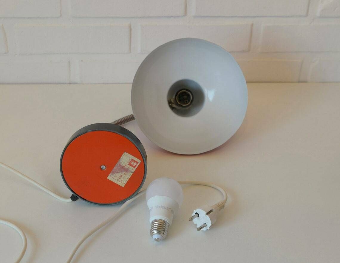 Vintage Desk Lamp  Orange  Red  Industrial Gooseneck Table Light  Made In Yugoslavia In 1970's photo vintage