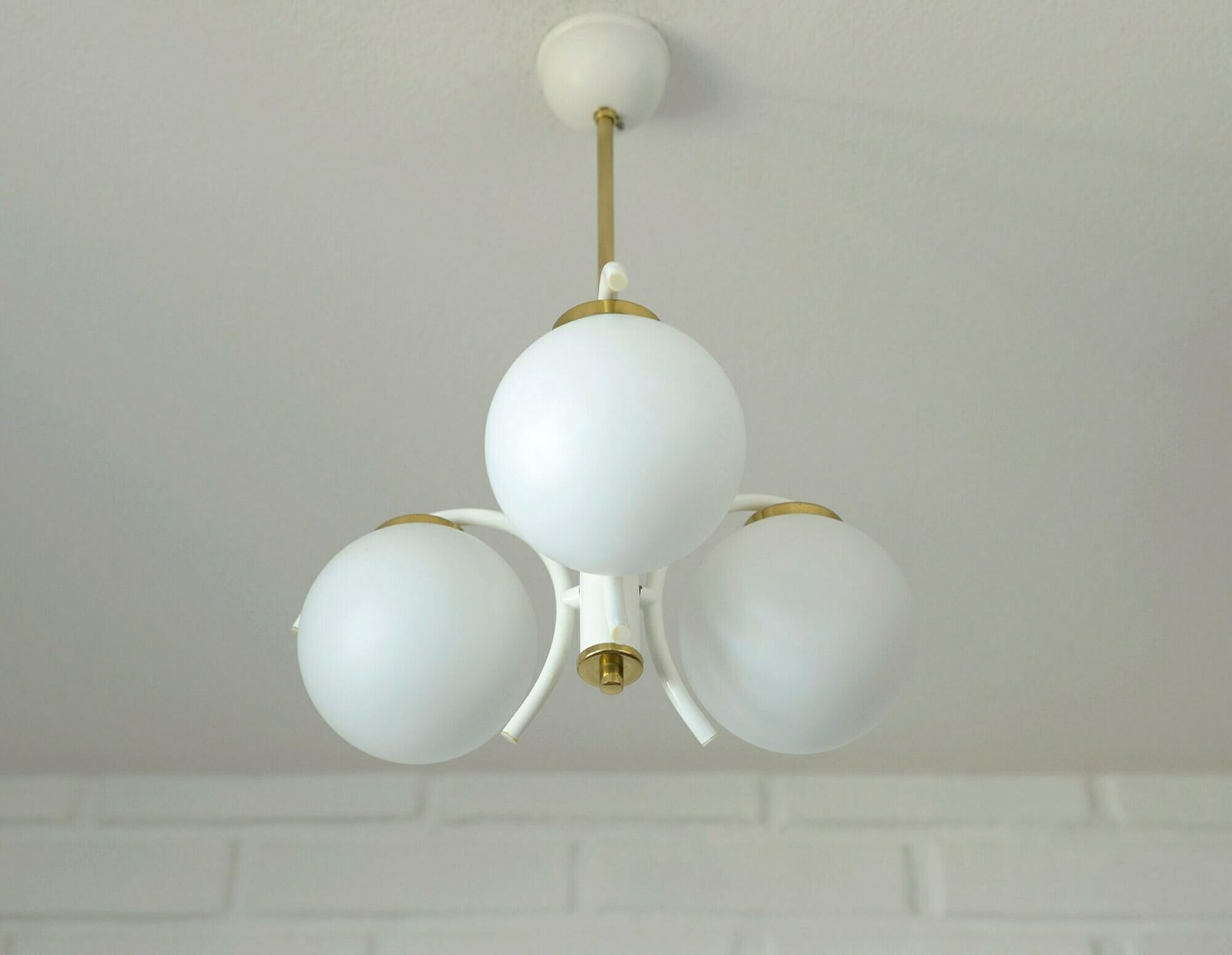Small White Chandelier / Vintage Pendant Lamp / Space Age / Light Fixture 1970's photo Lighting