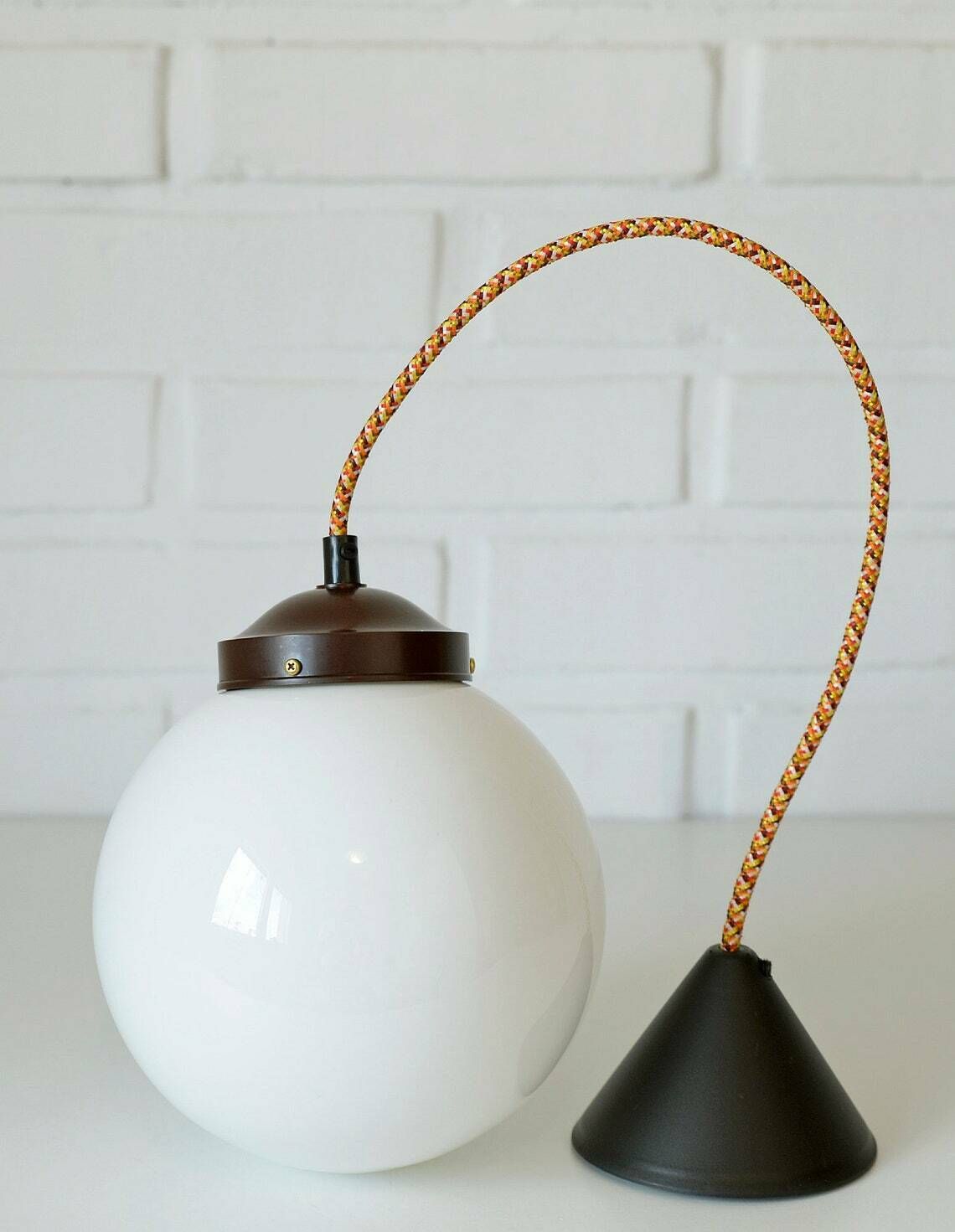 Vintage Hand Blow Glass Pendant Light  Antique Light Fixture  Art Deco Chandelier  Bauhaus Era photo 152.0