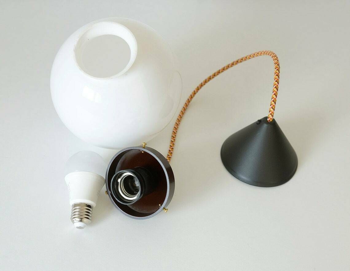 Vintage Hand Blow Glass Pendant Light  Antique Light Fixture  Art Deco Chandelier  Bauhaus Era photo vinterior