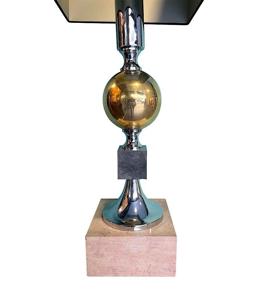 A Large French 1970s Brass, Chrome And Marble Lamp By Maison Barbier photo furniture