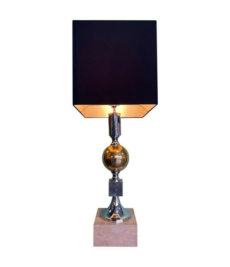 A Large French 1970s Brass, Chrome And Marble Lamp By Maison Barbier photo buy