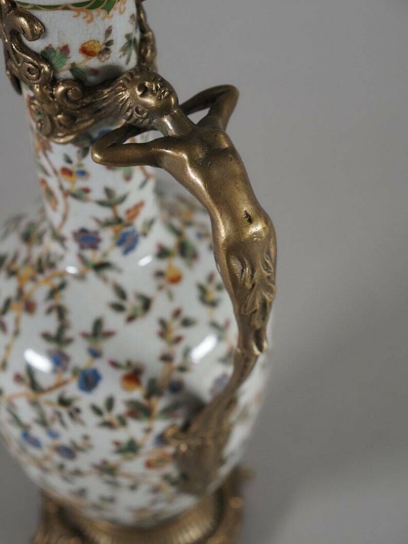 Porcelain With Bronze Art Nouveau Carafe , Gift, Home Deco photo vintage
