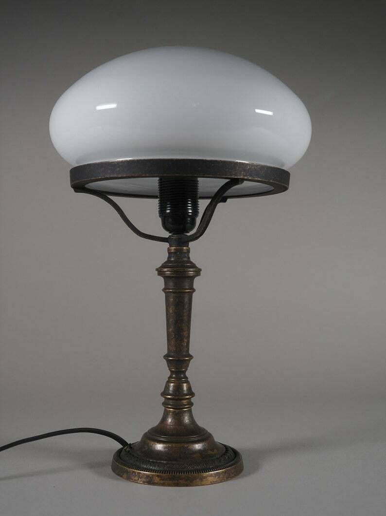 Vintage Art Deco Banker Style Table Lamp With White Glass Shade   Nightstand Lamp With Delux Design ,Elegant Desk photo 312.0