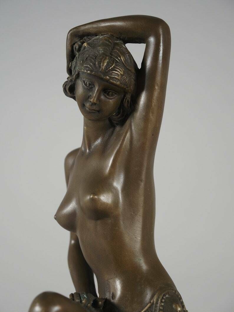 Art Deco Dancer Woman Bronze Sculpture, Bronze Sculpture On Marble Base, Dancing Woman, Signed Milo, Gift Idea photo 323.0
