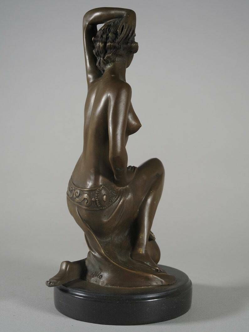 Art Deco Dancer Woman Bronze Sculpture, Bronze Sculpture On Marble Base, Dancing Woman, Signed Milo, Gift Idea photo vintage