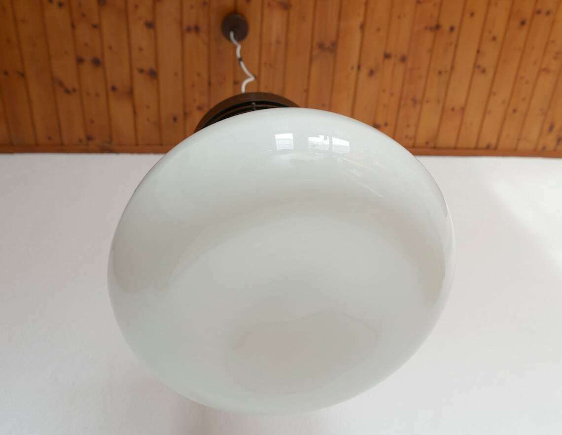 Brutalist Vintage Pendant Light / Xl Rustic Copper Loft Chandelier / Mid Century Modern / Hand Blown Glass / Yugoslavia 80's photo Lighting