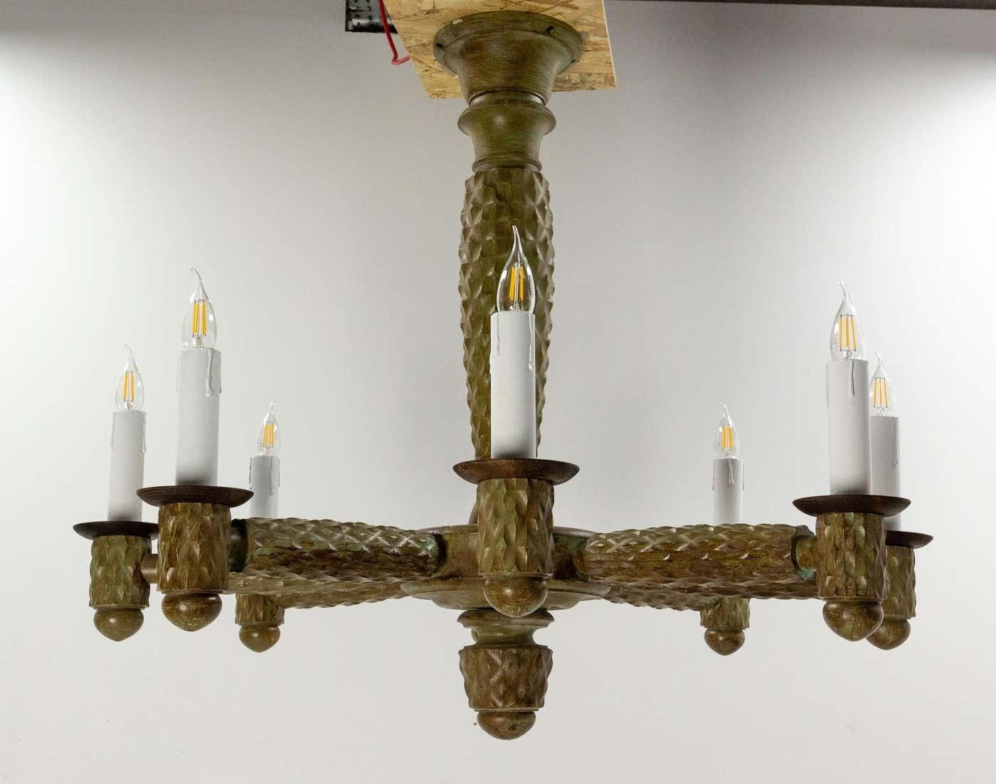 French Walnut, Chrome And Glass Ceiling Lustre Eight Lamps, Circa 1960 photo Lighting