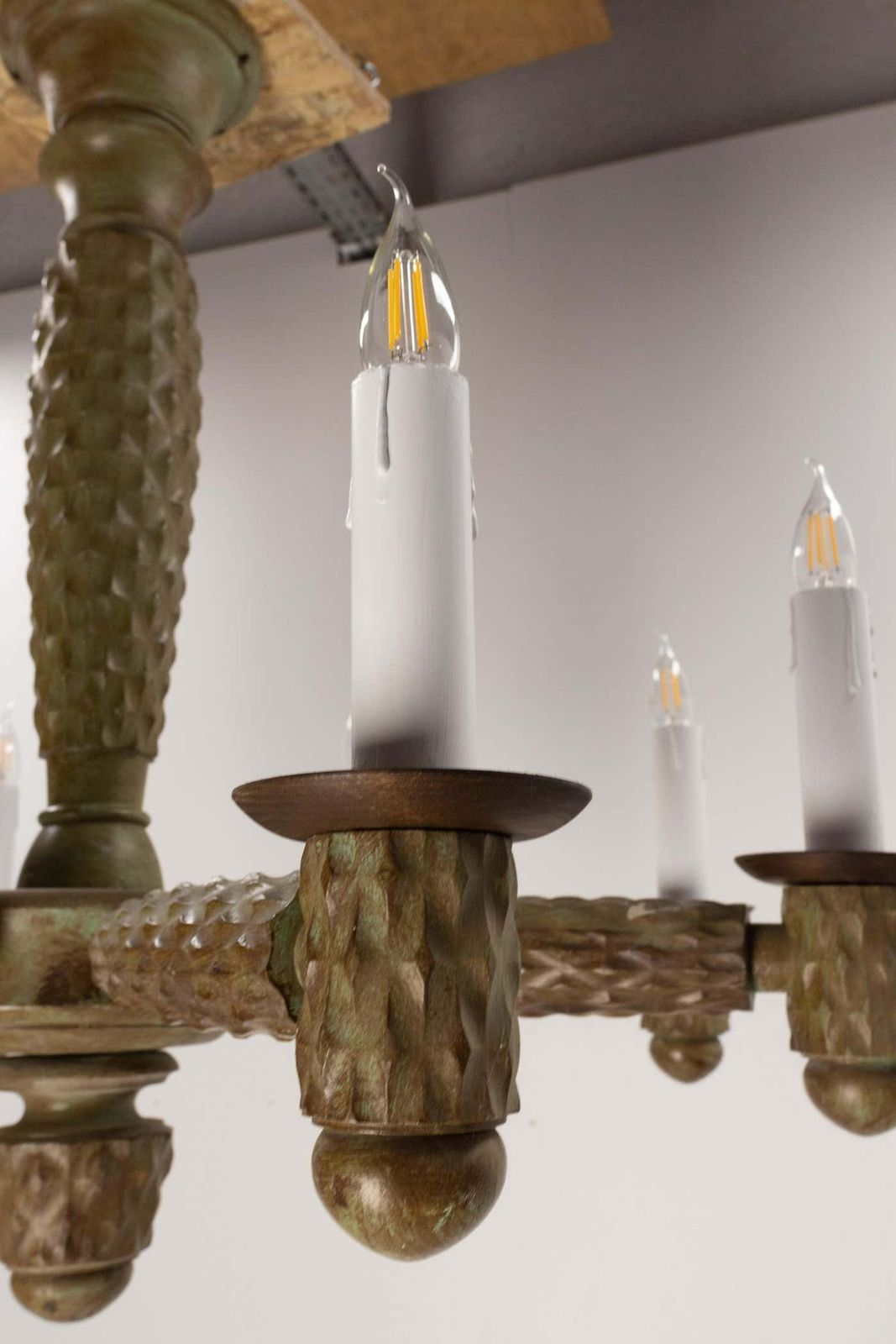 French Walnut, Chrome And Glass Ceiling Lustre Eight Lamps, Circa 1960 photo buy