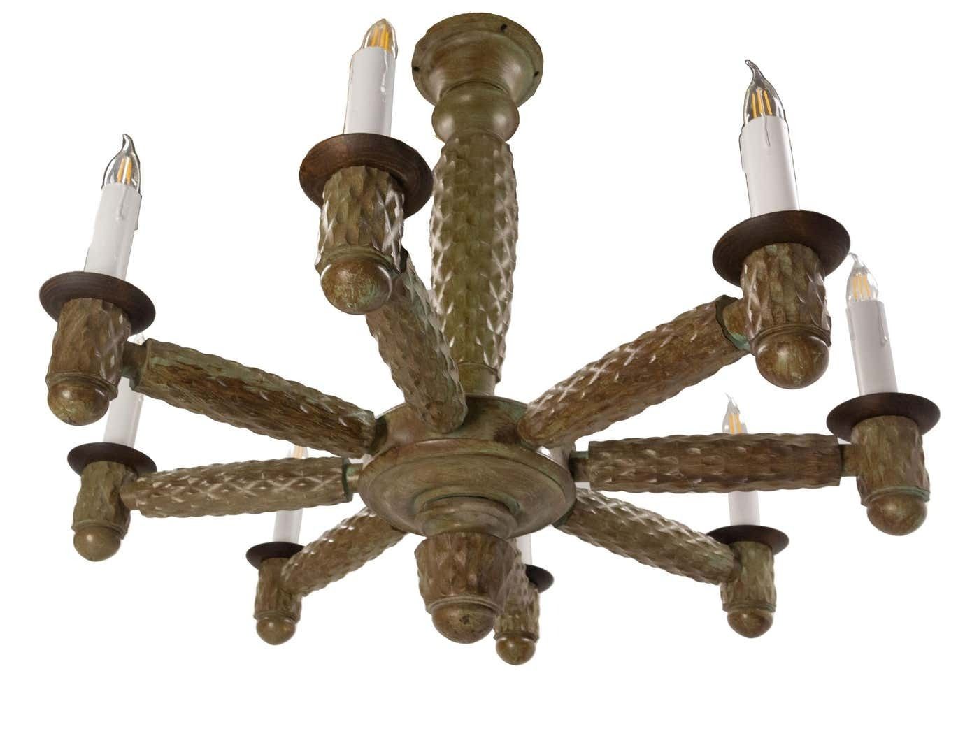 Lighting French Walnut, Chrome And Glass Ceiling Lustre Eight Lamps, Circa 1960 photo