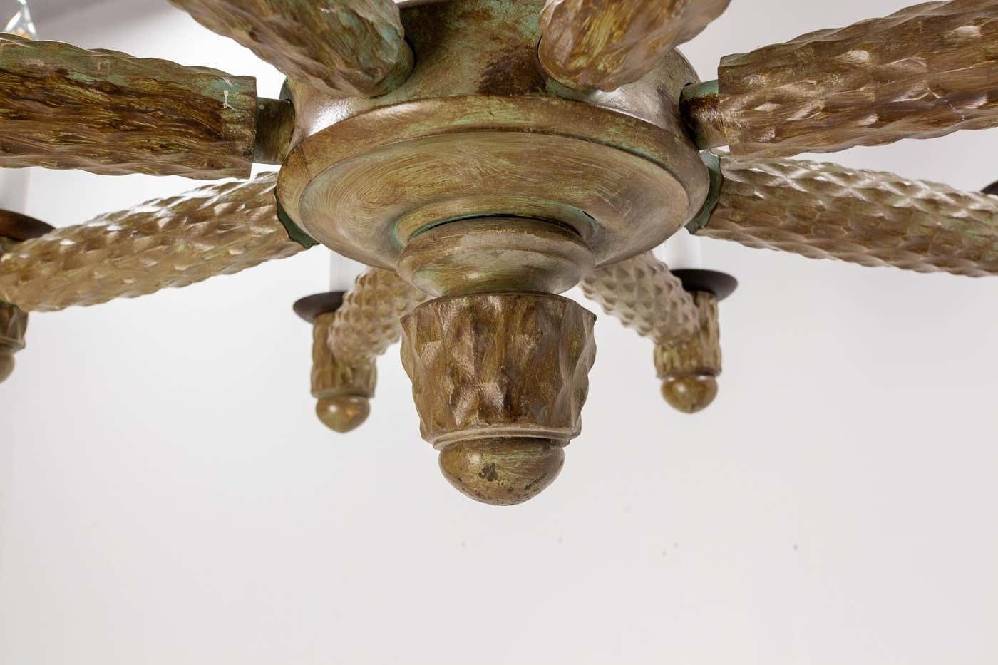 photo buy French Walnut, Chrome And Glass Ceiling Lustre Eight Lamps, Circa 1960