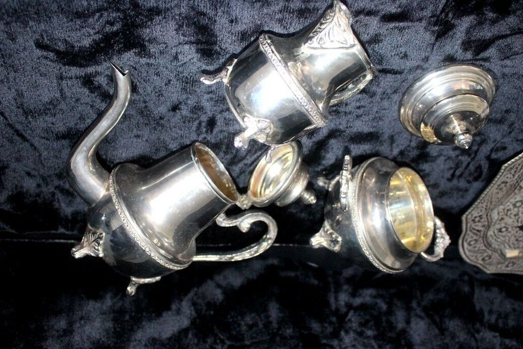Set Of 4 Pieces Of Tea/Coffee Sugar Bowl And Milk Silver Antique Serving Set photo buy