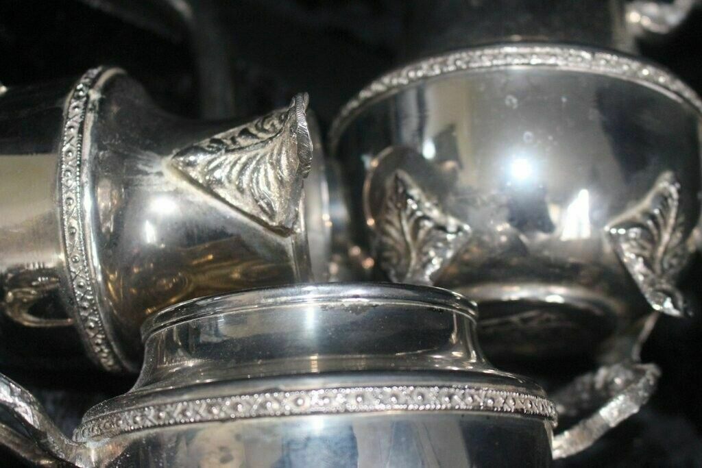 Home Decor Set Of 4 Pieces Of Tea/Coffee Sugar Bowl And Milk Silver Antique Serving Set photo