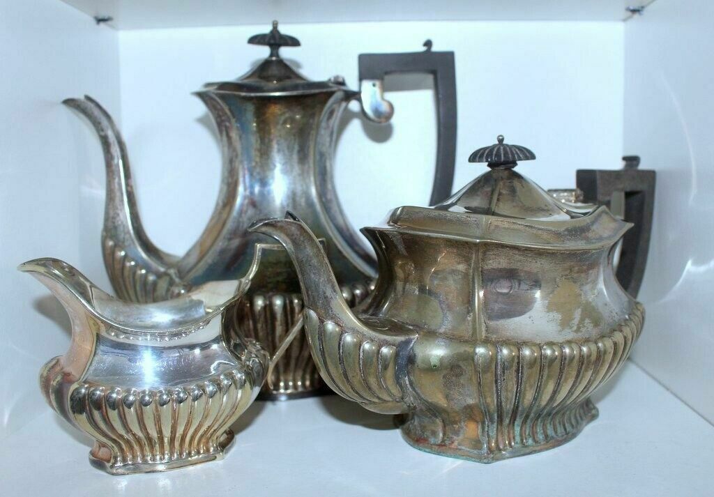 Set Of 3 Pieces Of Tea Coffee And Milk Silver Antique Serving Set