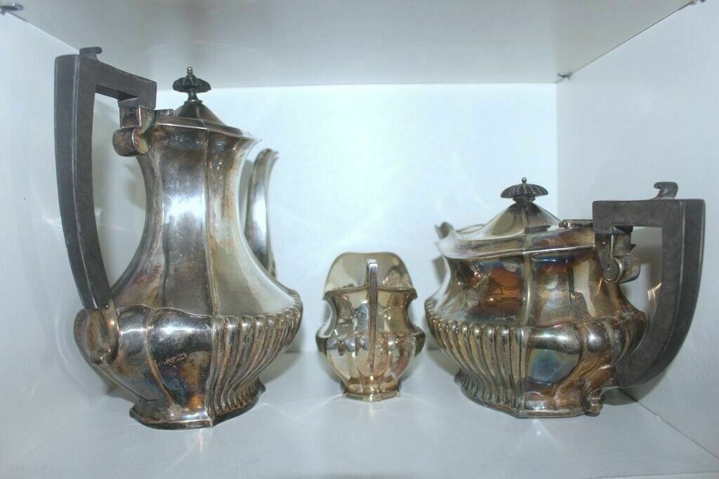 Set Of 3 Pieces Of Tea Coffee And Milk Silver Antique Serving Set photo Home Decor