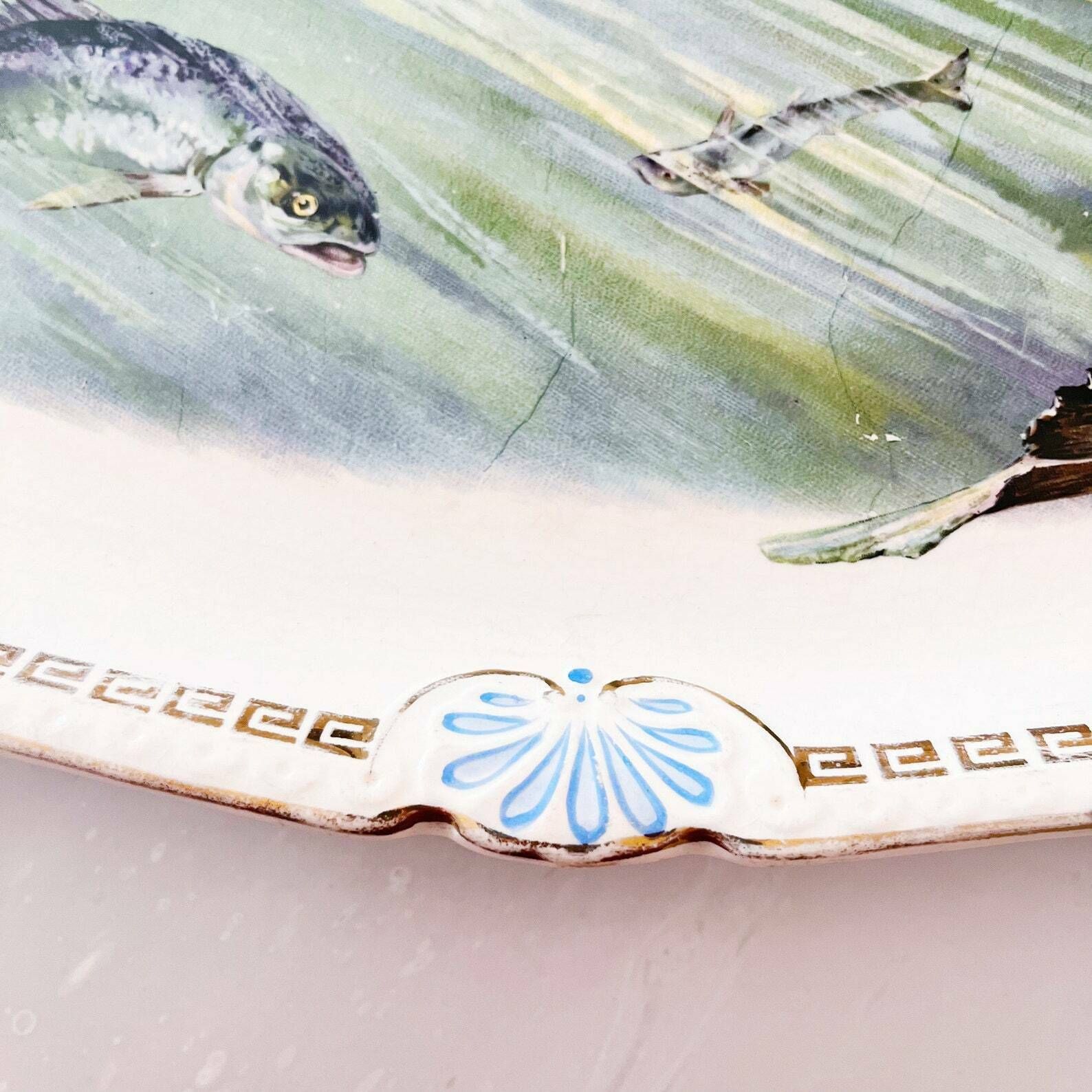 Antique Fish Platter, Antique Serving Dish, French Ceramic Platter, German Ceramic Serving Dish By Franz Antone Mehlem, Bonn Pottery Germany photo buy
