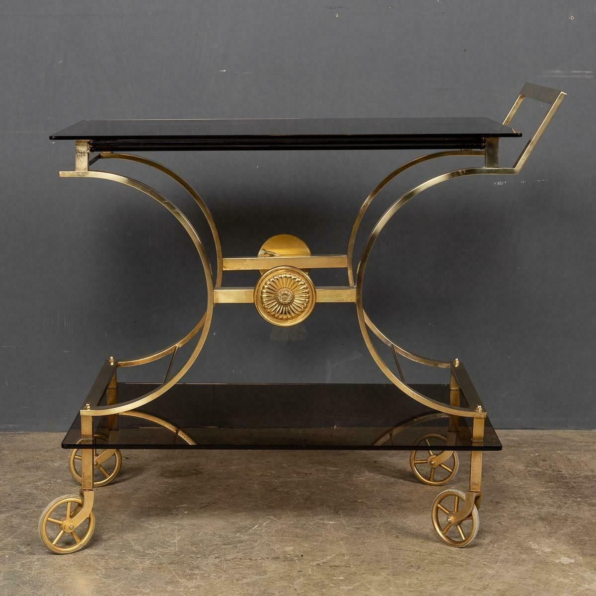20th Century French Three Tier Brass & Glass Bar Trolley By Maison Bagues photo for sale