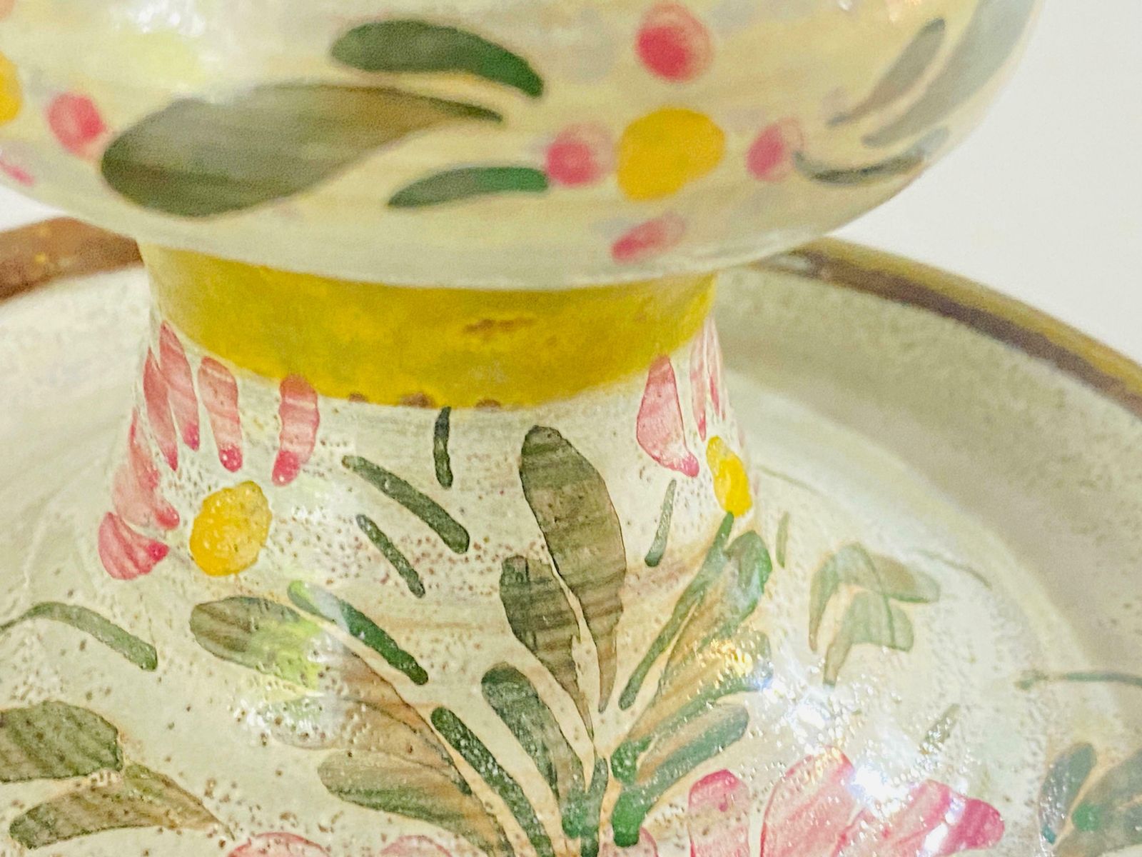 Ceramic Candleholder France 1960 Beige Green Flowers Decor Pattern By Kerluc photo Home Decor
