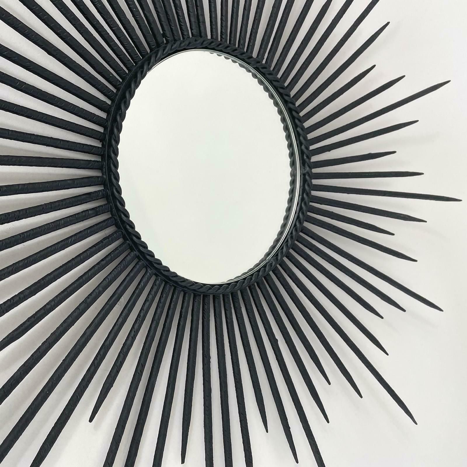 photo furniture Brutalist Black Wrought Iron Sunburst Mirror, France 1950s