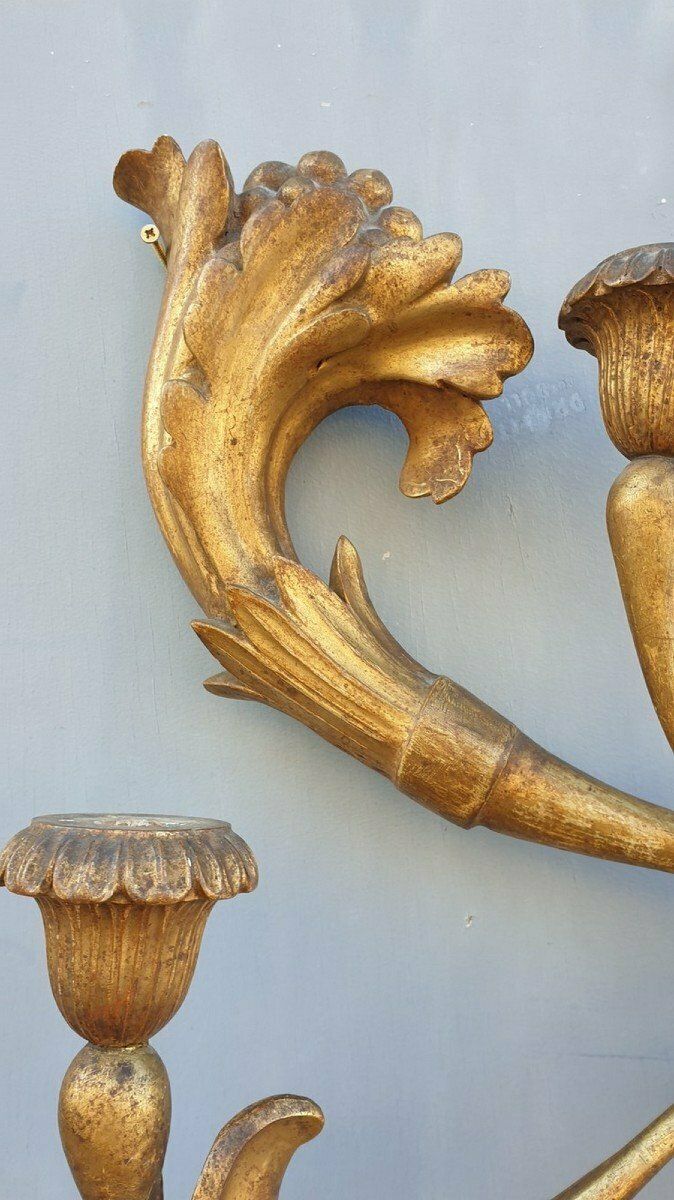 Large Sconce In Carved Golden Wood, Tuscany Xixth Century photo 1250.0