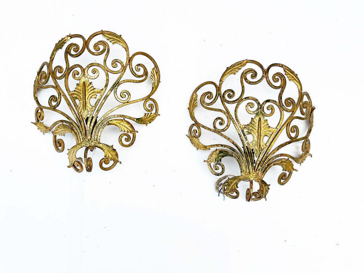Pair Of Gold Wrought Iron Appliques Attr. Colli '50  Design
