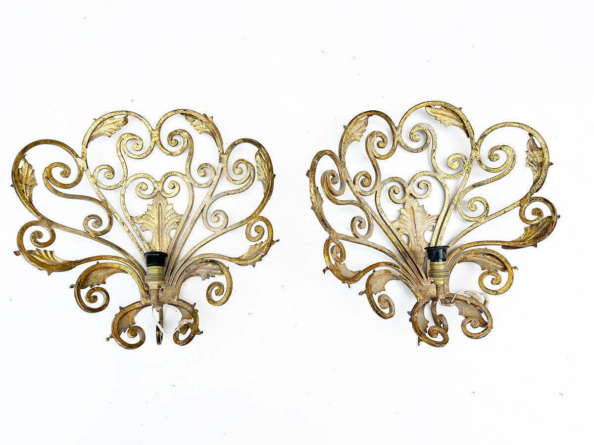 Pair Of Gold Wrought Iron Appliques Attr. Colli '50  Design photo Home Decor