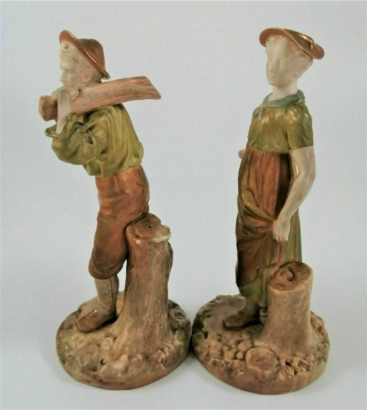 Antique Royal Worcester Figurines Of Woodsman And His Wife,James Hadley photo for sale