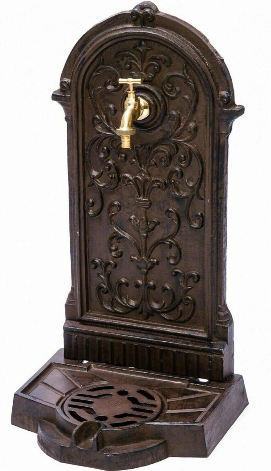 Antique Style Wall Fountain Cast Aluminum Sink Brown Height 64cm