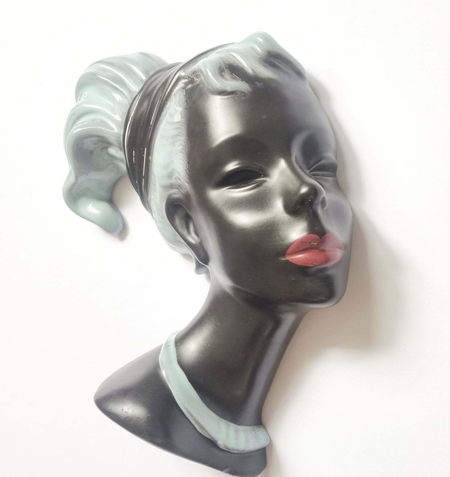 Midcentury Wall Ceramic Sculpture Woman Face Mask, Germany, 1960s photo buy