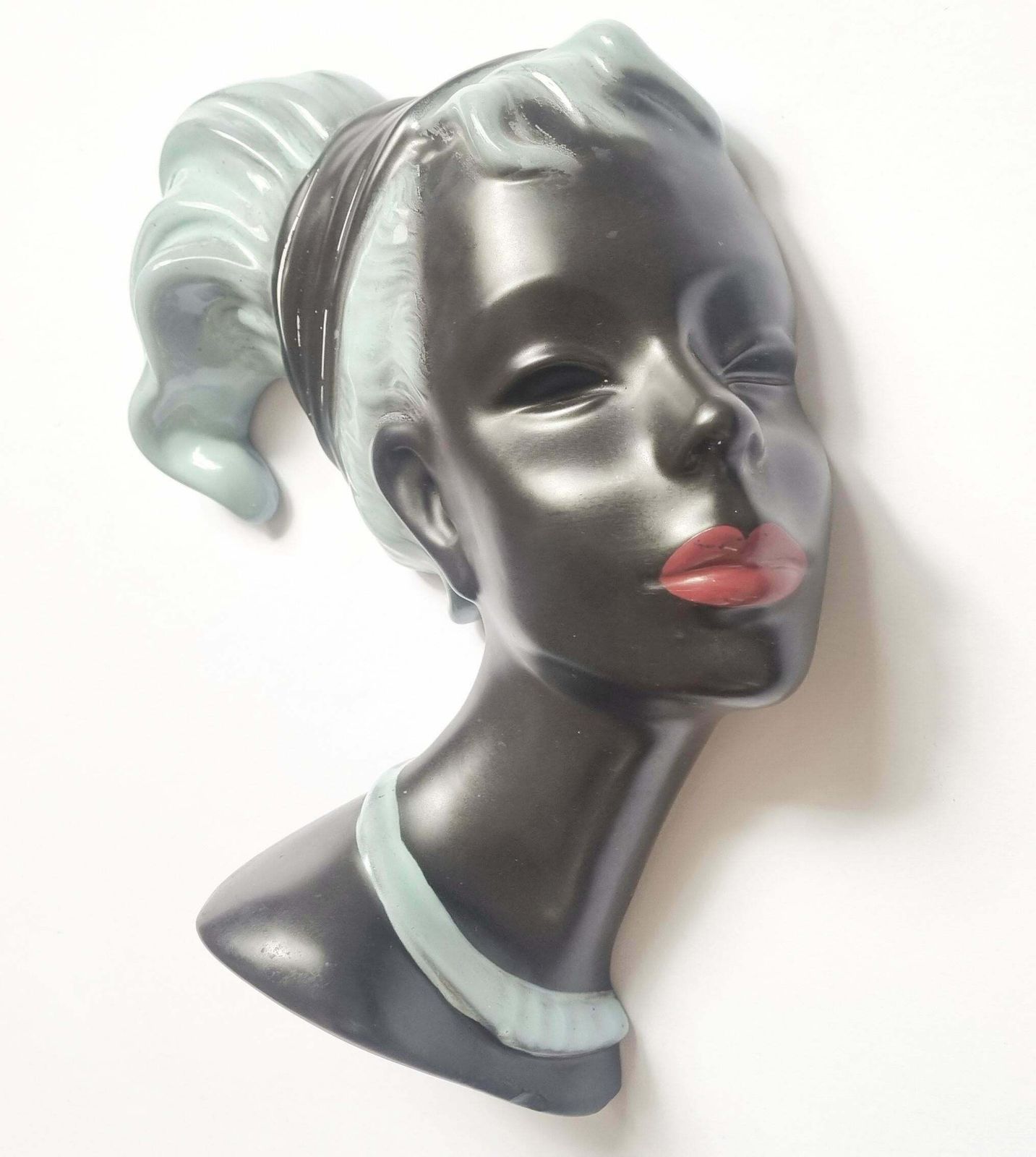 Midcentury Wall Ceramic Sculpture Woman Face Mask, Germany, 1960s photo vintage