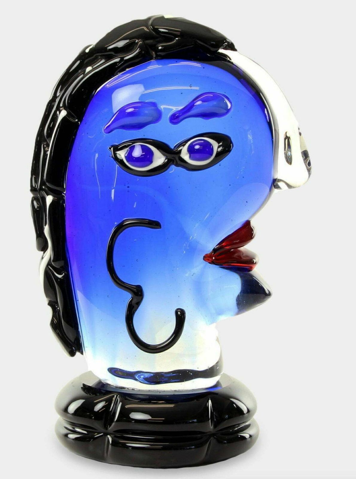 Murano Style Glass Figure A Man With A Blue Face, Murano Glass Sculpture, Antique Home Decor photo furniture