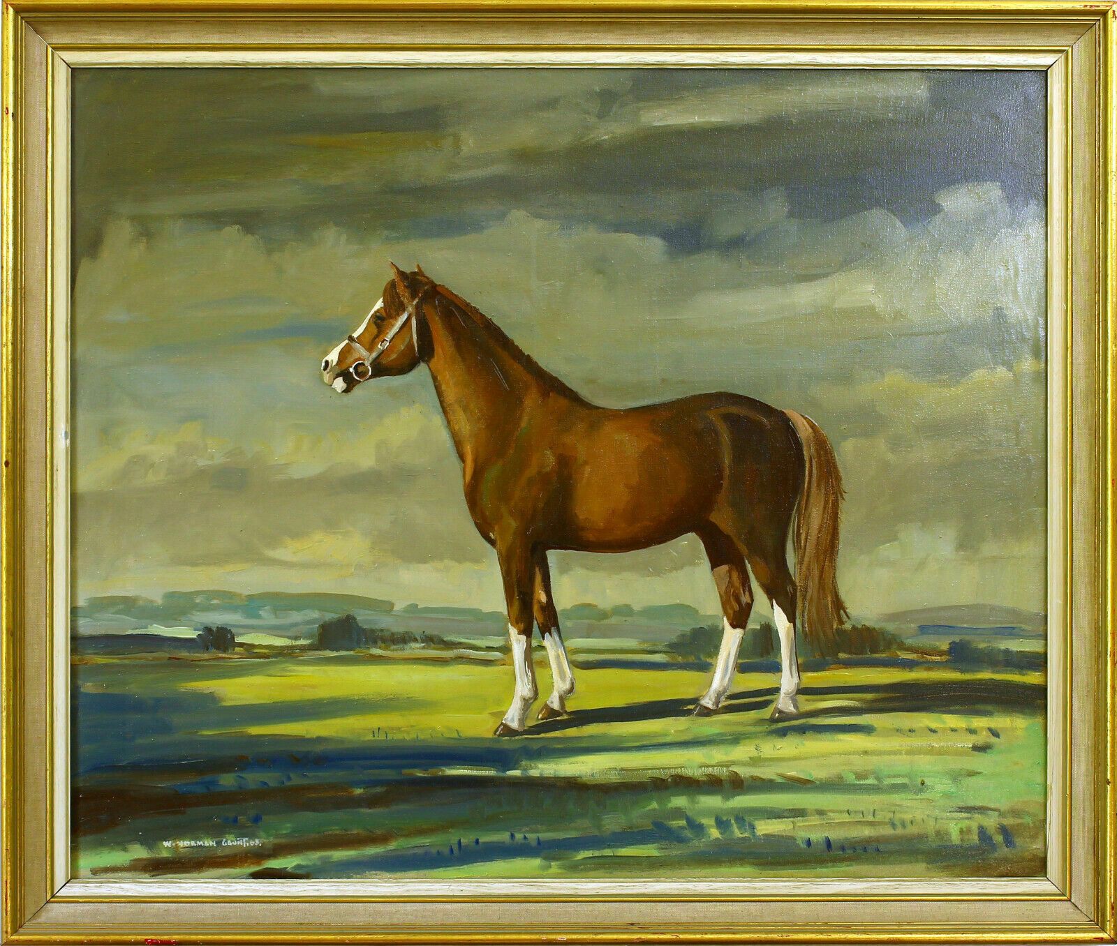 Oil On Canvas By William Norman Gaunt. Study Of Horse With Landscape Background