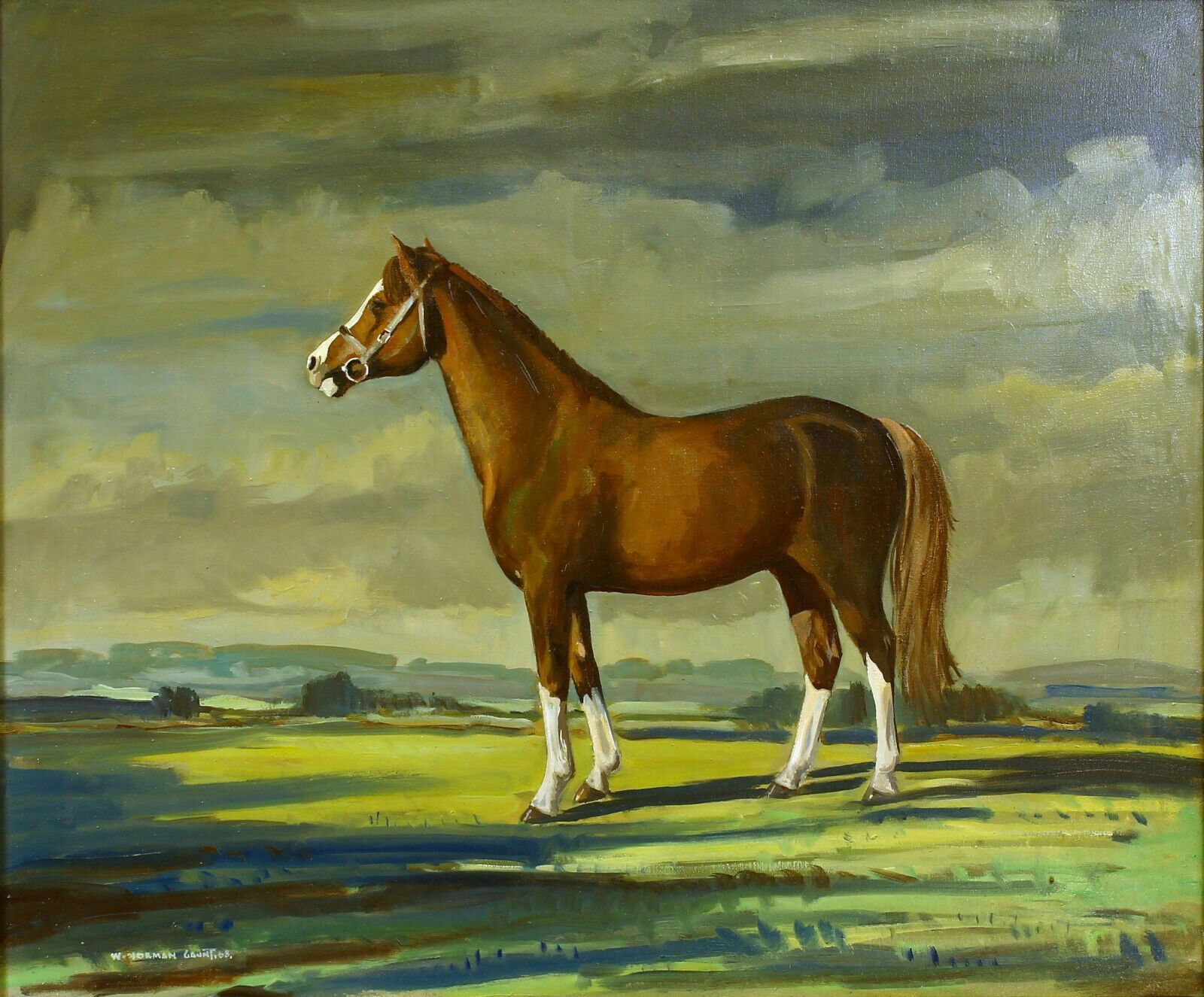 Oil On Canvas By William Norman Gaunt. Study Of Horse With Landscape Background photo furniture