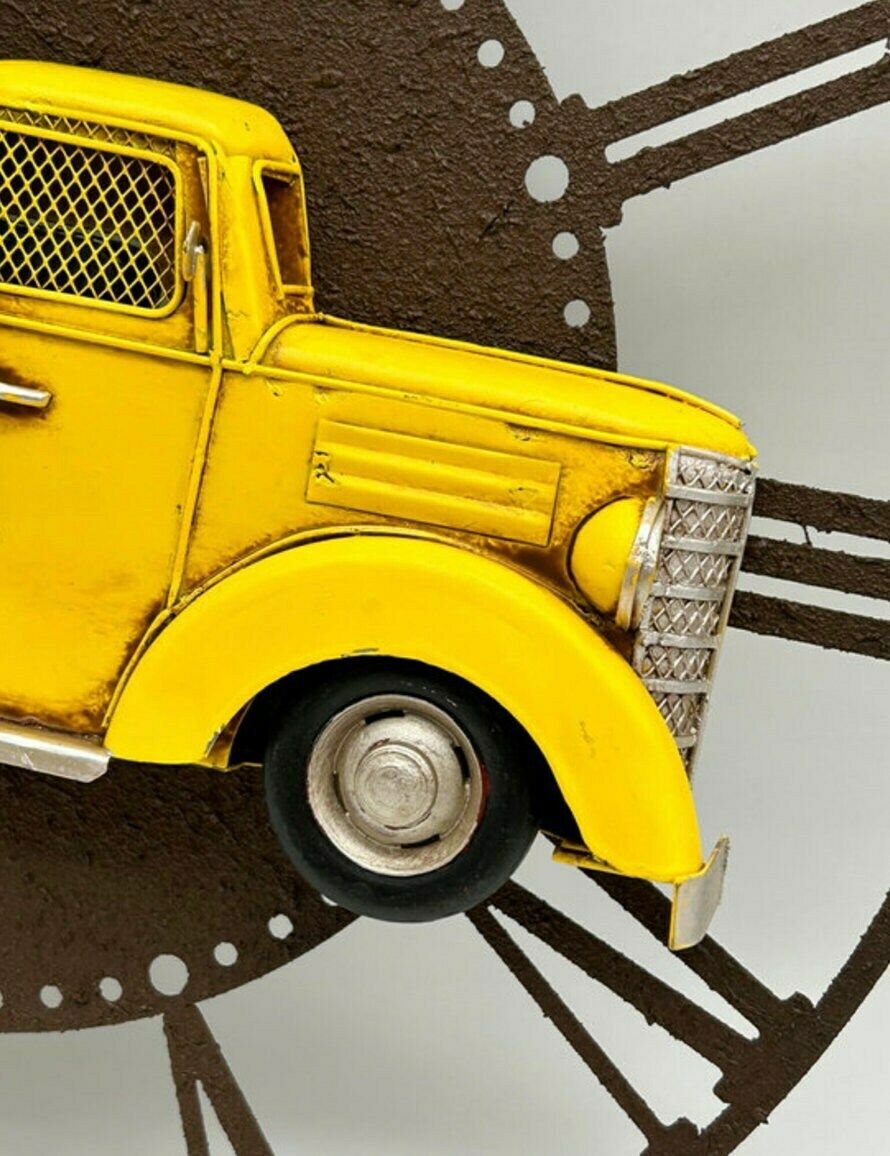 Wall Clock With 3d Yellow Pickup Truck Model, Cool Wall Decor, Old School Metal Model, Collector Item, Gift Idea photo furniture