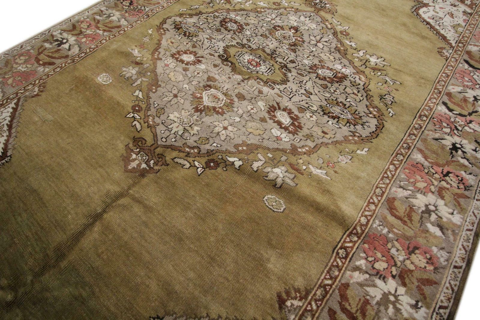 Handmade Carpet Area Oriental Rug, Antique Green Wool Living Room Rug For Sale photo vinterior