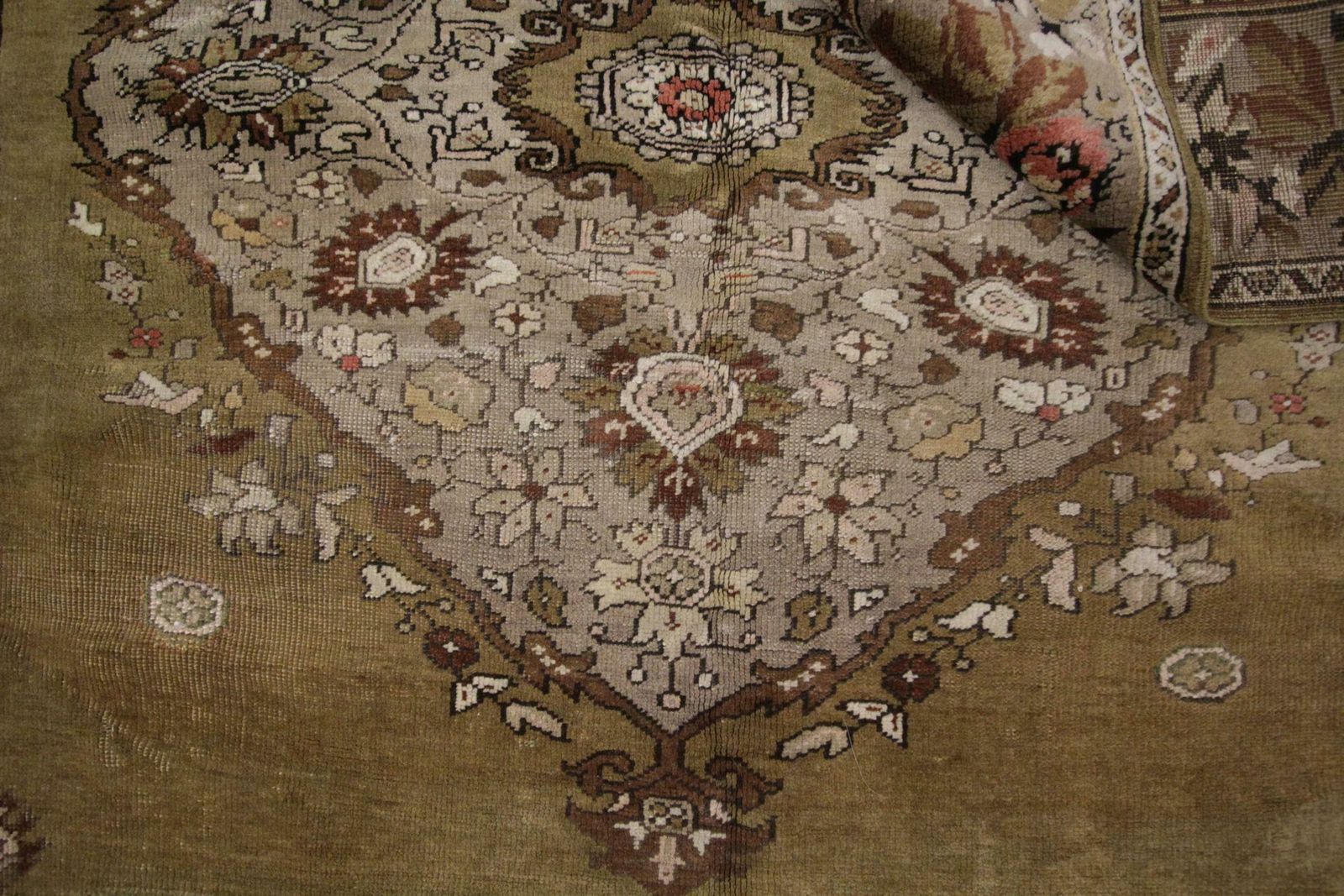 photo vinterior Handmade Carpet Area Oriental Rug, Antique Green Wool Living Room Rug For Sale