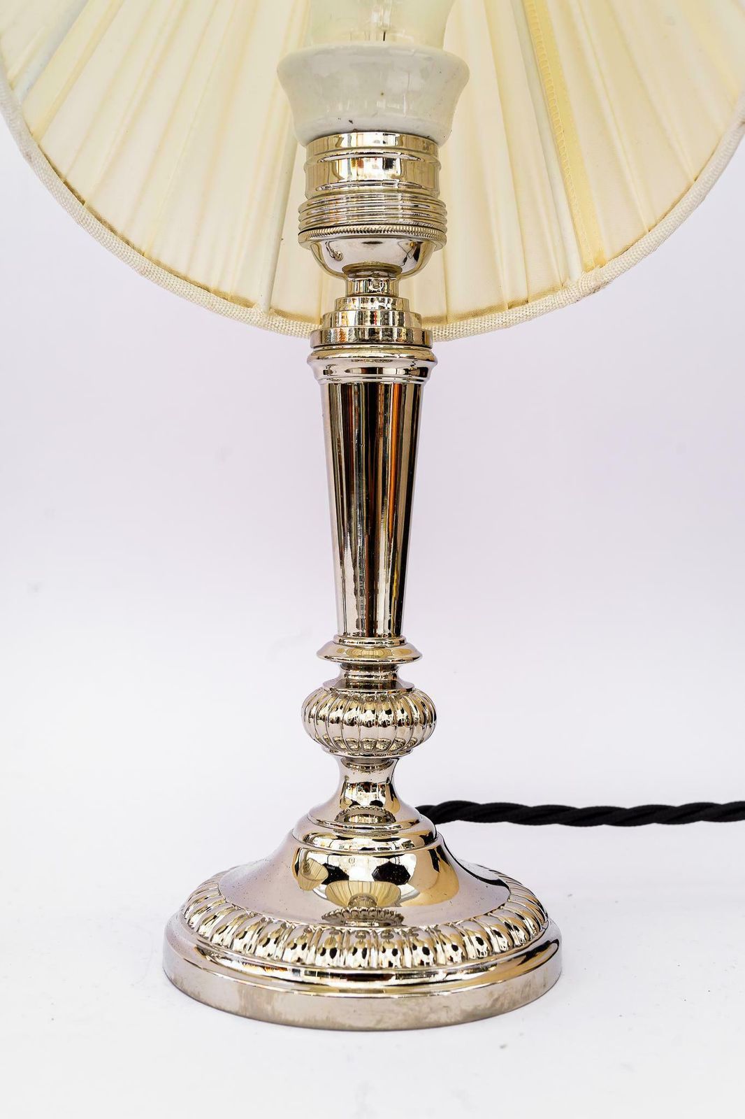 2 Art Deco Nickel, Plated Table Lamps With Fabric Shades, Vienna, Around 1920s photo buy