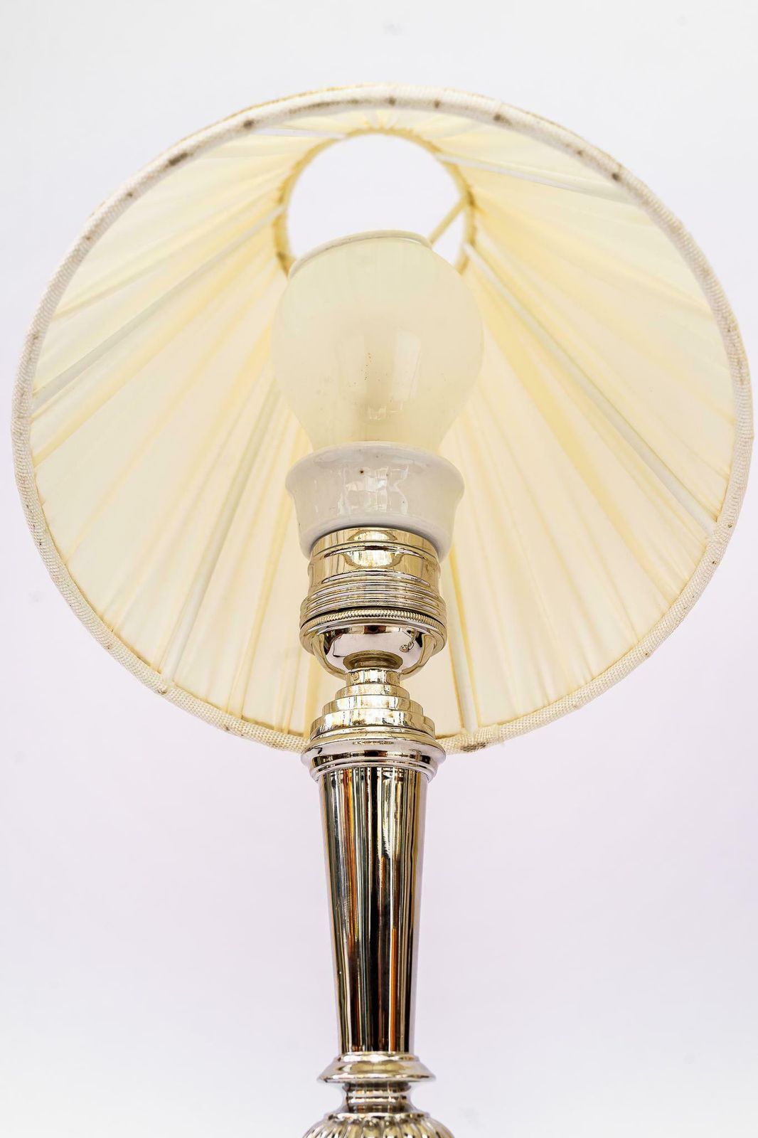 2 Art Deco Nickel, Plated Table Lamps With Fabric Shades, Vienna, Around 1920s photo vintage