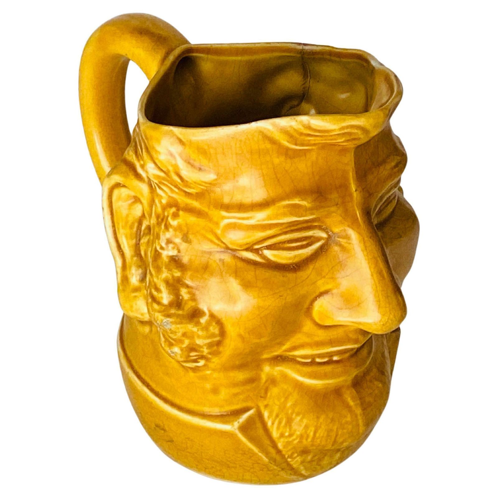 Pitcher In Ceramic From France Yellow Colour Shape Man Face France 1970