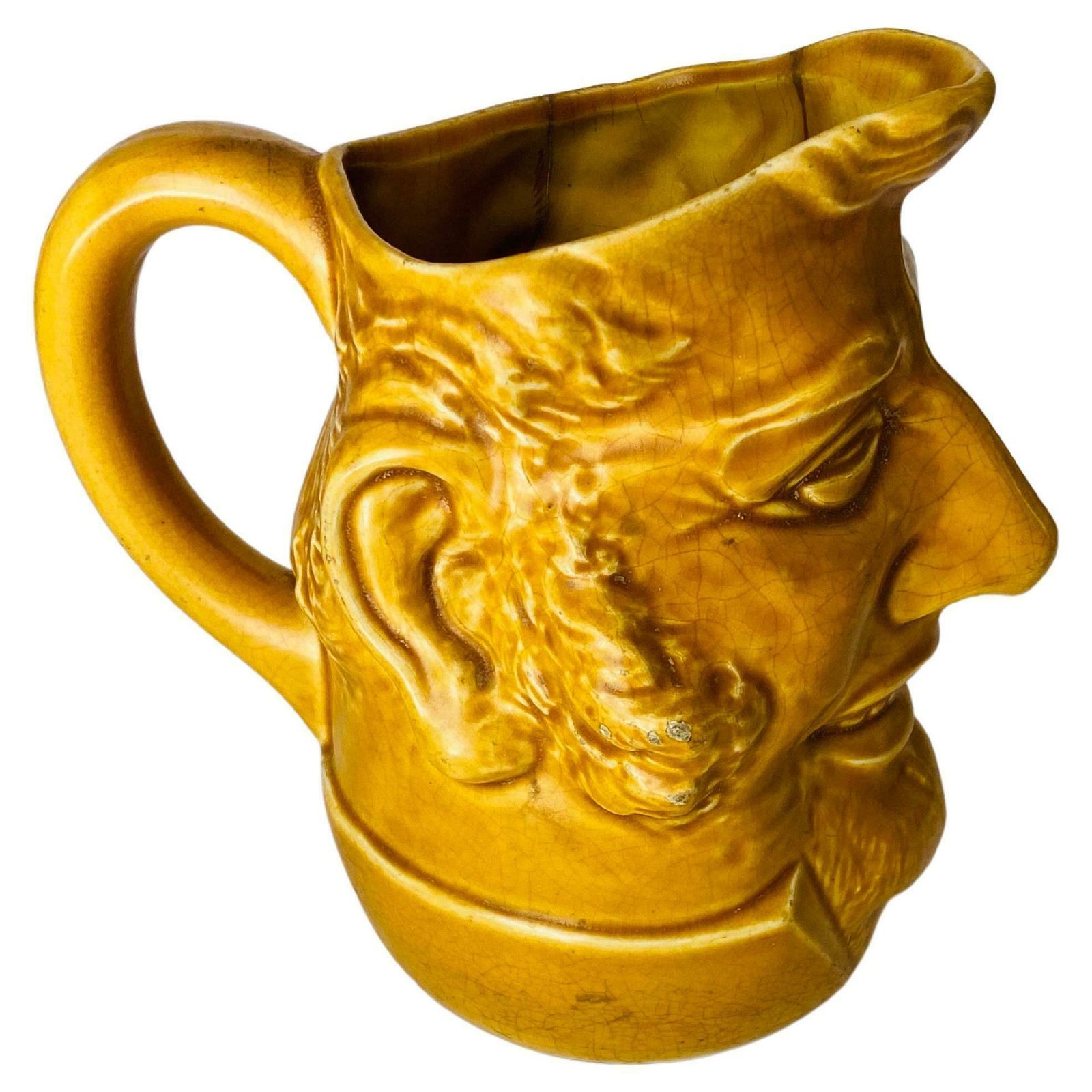 Pitcher In Ceramic From France Yellow Colour Shape Man Face France 1970 photo buy